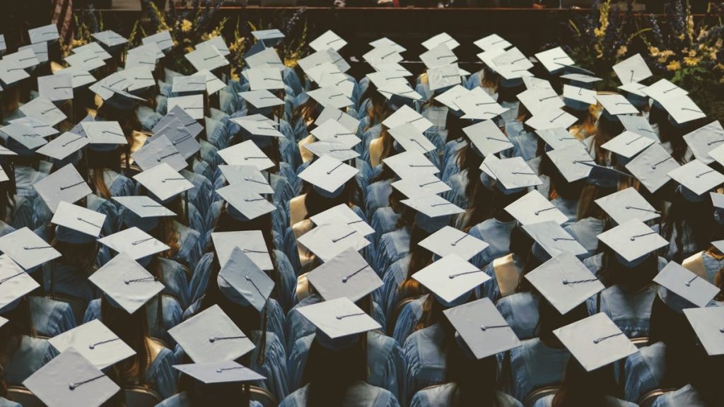 blue and white academic hat