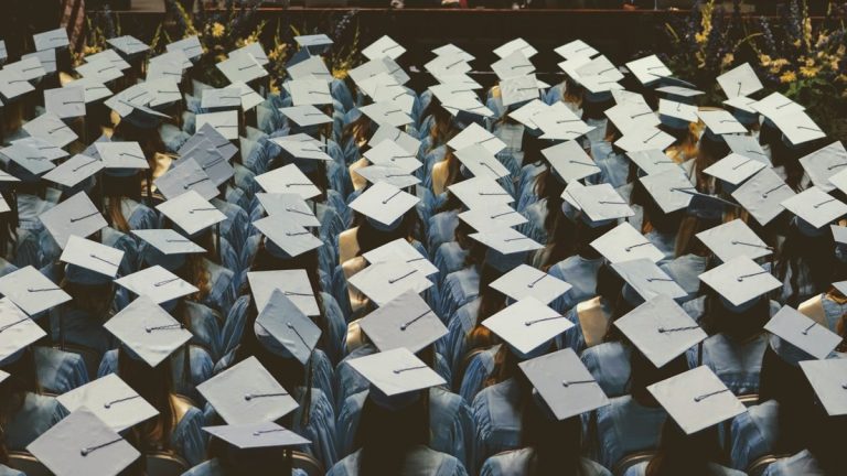 blue and white academic hat